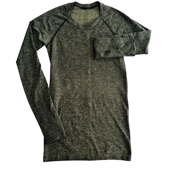 Lululemon Swiftly 2.0 Army Green Black Size 4 Long Sleeve Run Gym - Picture 2 of 7